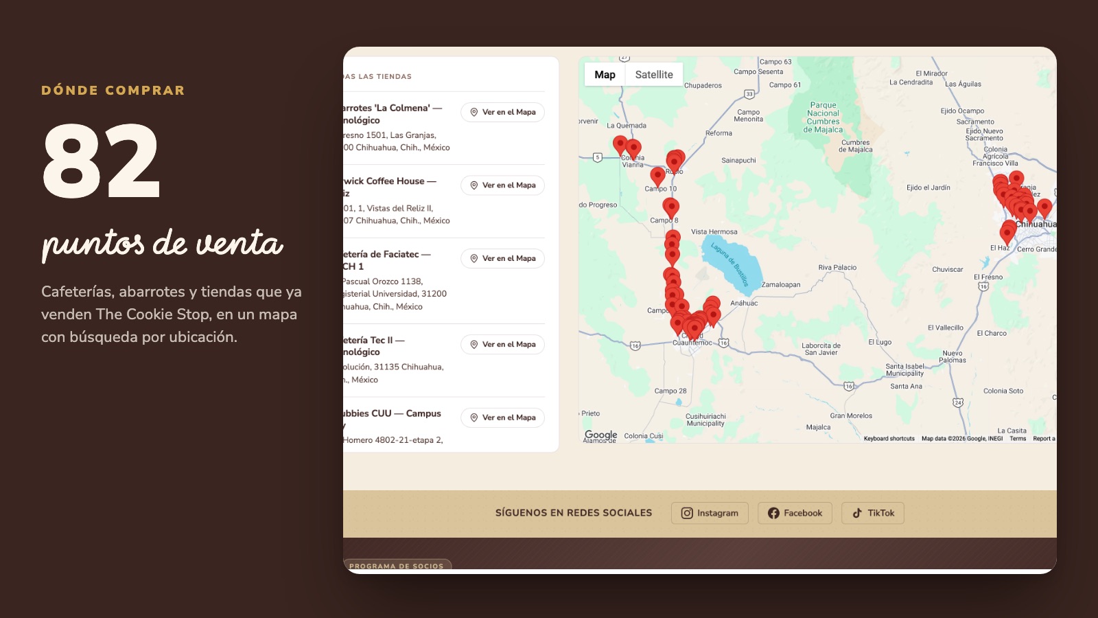 The Cookie Stop store locator with a map of its 82 points of sale